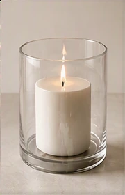 Windlicht aus Glas mit weißer Kerze